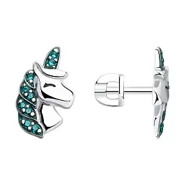 Серьги пусеты 94025930 серебро Единорог_0