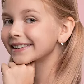Серьги один камень 94020577 серебро Сердце_1