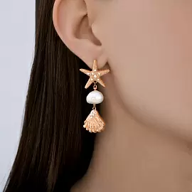 Серьги подвесные 93-321-00025-1 серебро Ракушка_2